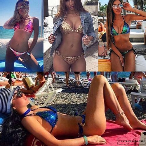 TLU-New Women´s Swimwear Bandage Bra Thong Bikini Set Push-up Padded Bathing Swimsuit