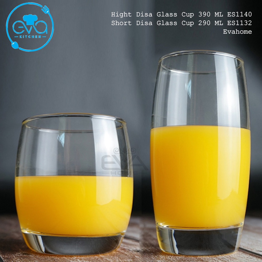 Set 6 Ly Thuỷ Tinh Dáng Bầu Tròn Disa Glass Cup Gồm 3 Ly Lùn 290 Ml Short Disa ES1132 Và 3 Ly Cao 390ML Hight Disa ES114