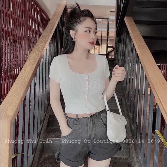 Áo croptop cúc dọc len mongtogi siêu co dãn nhiều màu xinh duyendel