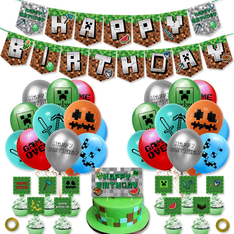 Minecraft Game birthday Party decorations Supplies Happy Birthday Banner Balloons kid gift