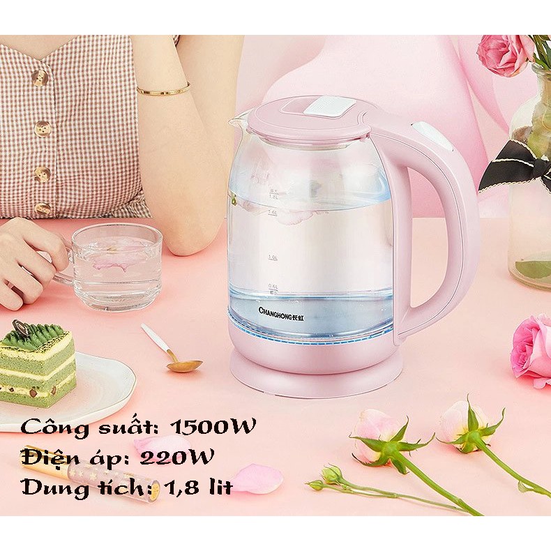 Ấm Siêu Tốc Thủy Tinh ChangHong 1,8 Lít Công Suất Lớn 1500W Đun Nhanh Thiết Kế Sang Trọng, Tinh Tế HB88