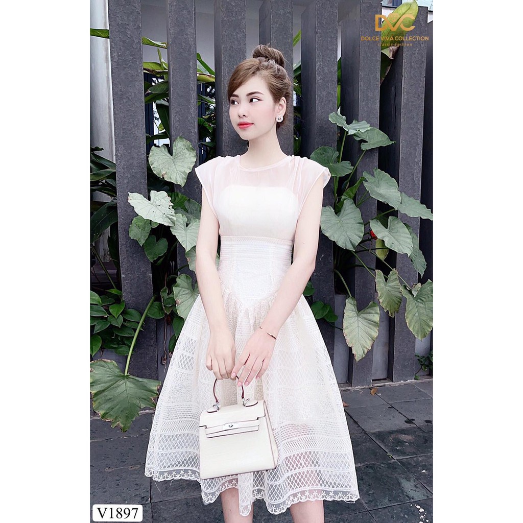 váy trắng dự tiệc tiểu thư V1897 - Đẹp Shop DVC