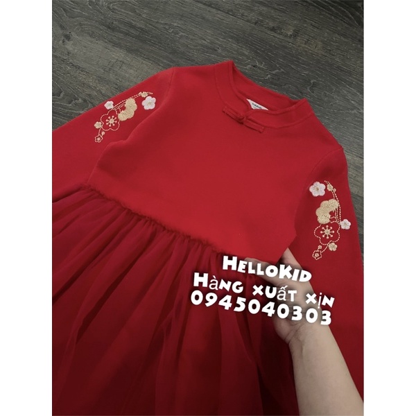 V57 - Váy len đỏ cao cấp thêu hoa xoè ren