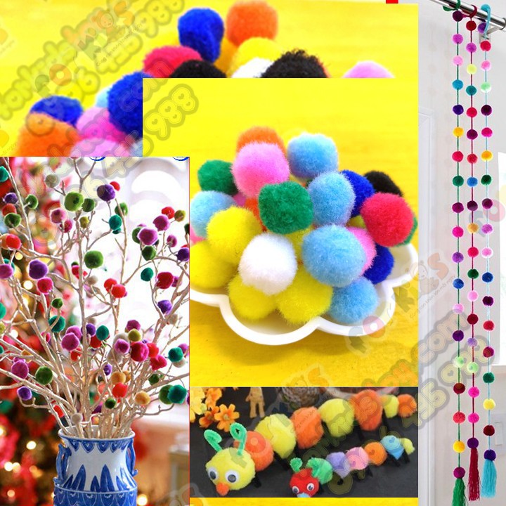 Pom pom, Pom pom màu sắc cho bé chơi, 1.5cm túi 50 viên, thủ công sáng tạo