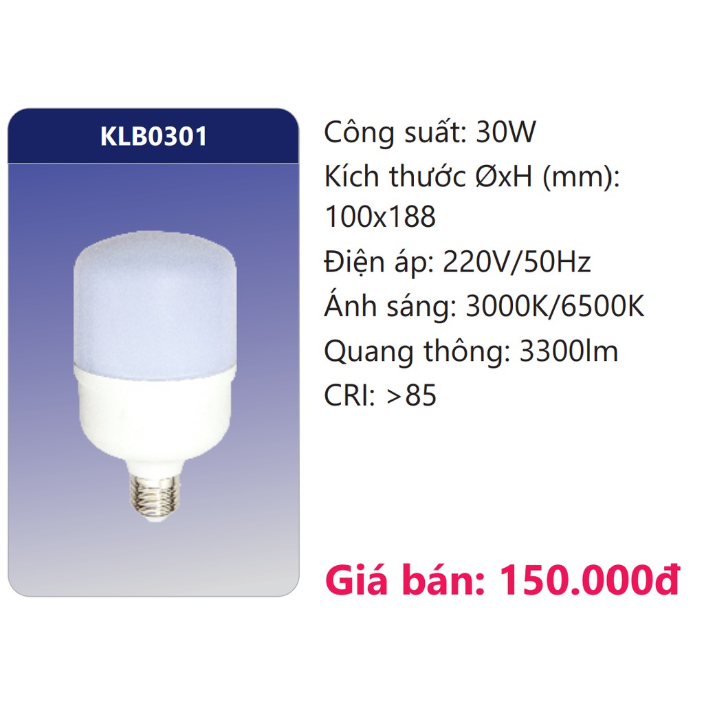 Bóng LED thân nhôm bọc nhựa Duhal 30W KLB0301 BLB0301 dẫn nhiệt