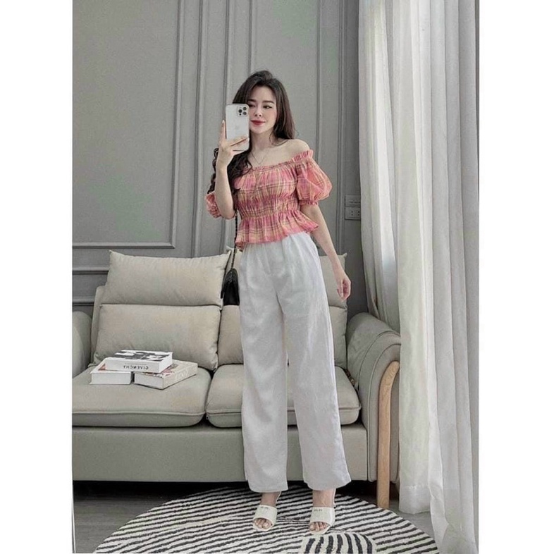 áo kiểu nhúm eo bệt vai fom