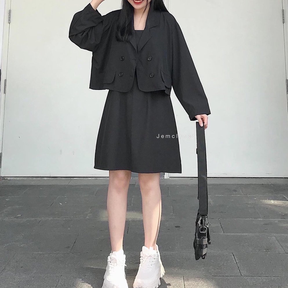 Áo Khoác Vest Nữ Croptop JEMCLOSET Áo Vest Nữ Blazer MINMIN Màu Đen Chất Liệu Dày Dặn Phong Cách Trẻ Trung Cá Tính 1741