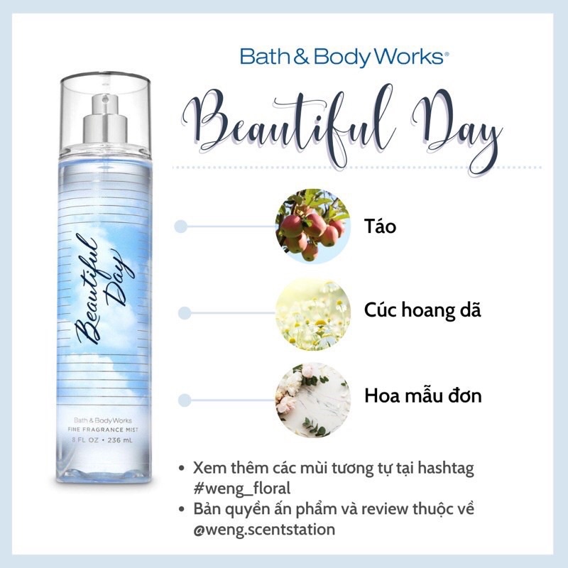 Xịt thơm toàn thân Bodymist Bath &amp; Body Works mùi Beautiful Day