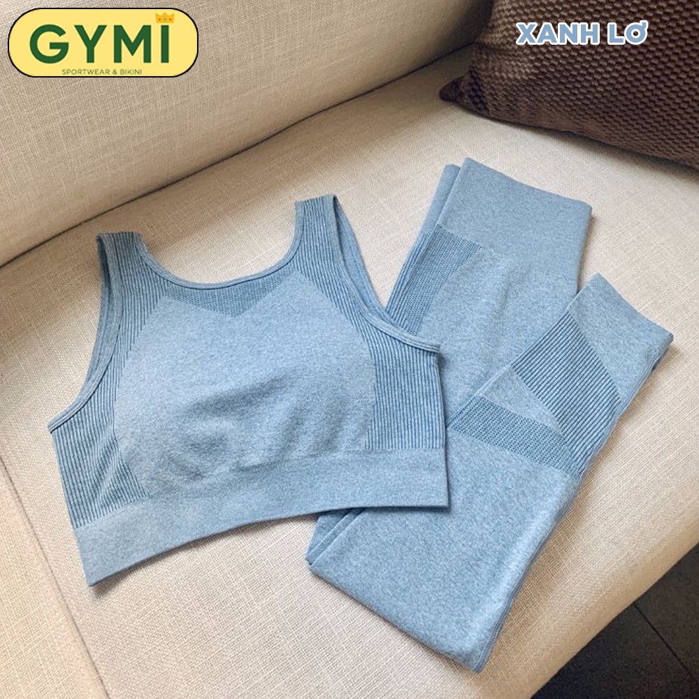 Set bộ đồ tập gym yoga nữ GYMI SET18 gồm áo bra yếm và quần legging thể thao chất dệt cao cấp co giãn