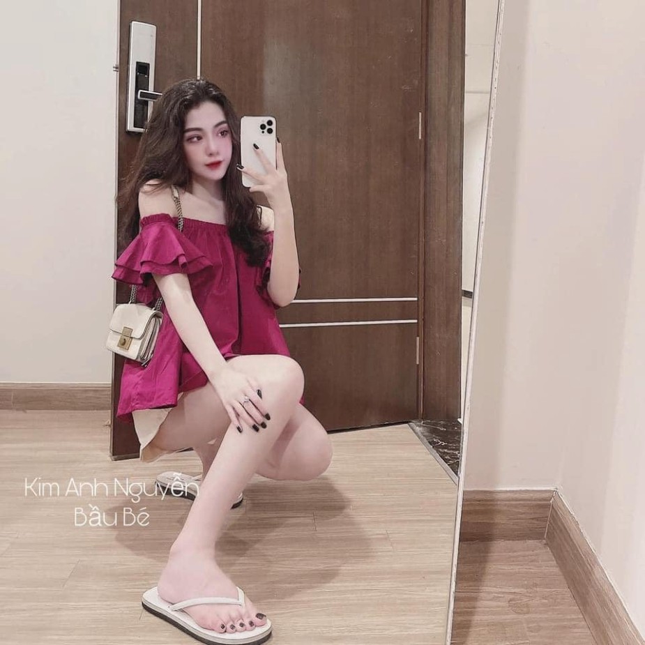 [Mã FAGREEN245 giảm 10% tối đa 30K đơn 99K] (Si Tan Goc) Set Áo Hồng Tay Bèo Mặc 2 Kiểu Mix Quần Be Cho Nữ | BigBuy360 - bigbuy360.vn