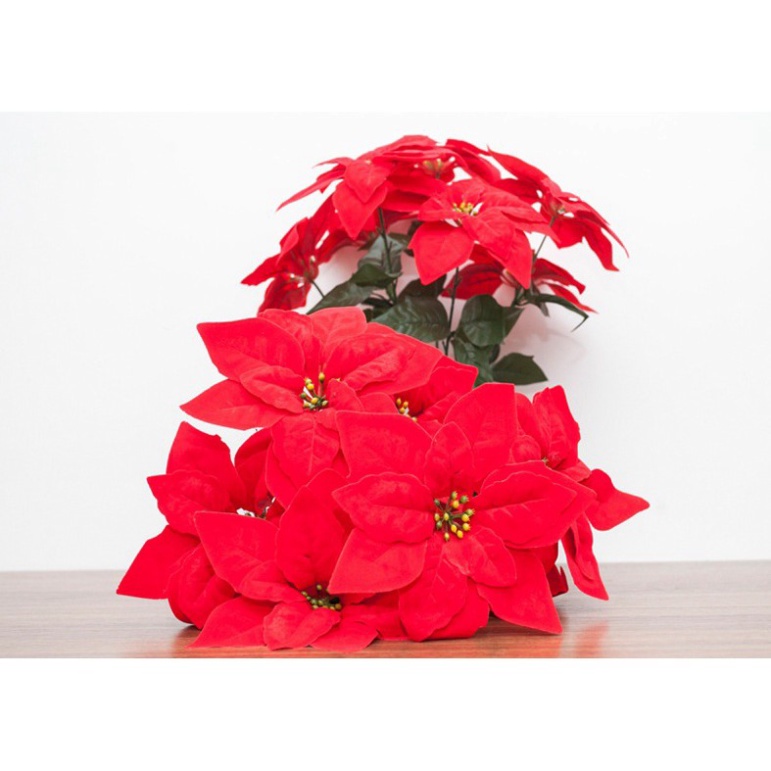 Hoa giả,Cây hoa trạng nguyên vải 7 bông trang trí nhà cửa tặng 2 lá dương xỉ vải kết hợp decor