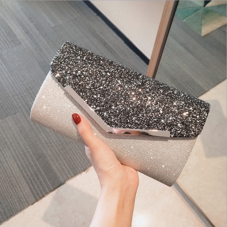 Clutch nữ, ví nữ cầm tay sự tiệc đính đá phối đen trắng siêu sang BAG U CDA22