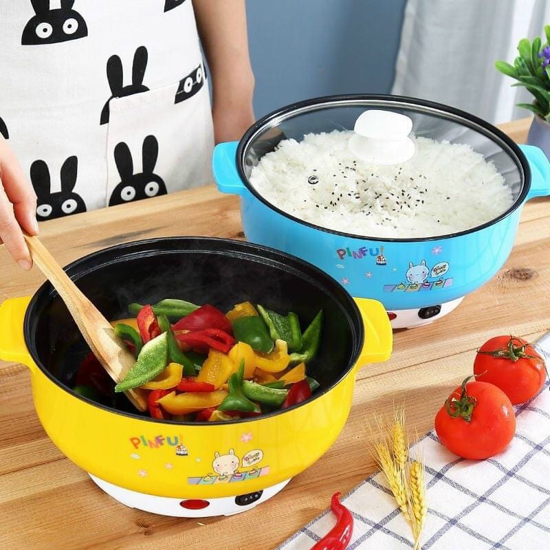 Nồi lẩu điện mini 24cm Nikai vung kính 1000W - siêu tốc BẢO HÀNH 3 THÁNG