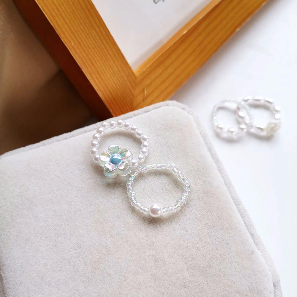 BACK2LIFE Set Nhẫn Co Giãn Đính Hạt Và Hoa Phong Cách Hàn Quốc Cho Nữ