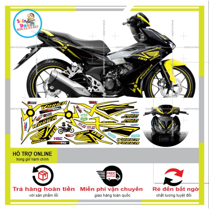 TEM XE WINNER X VÀNG ĐEN KHÔI DECAL -- SHIN DECAL 2