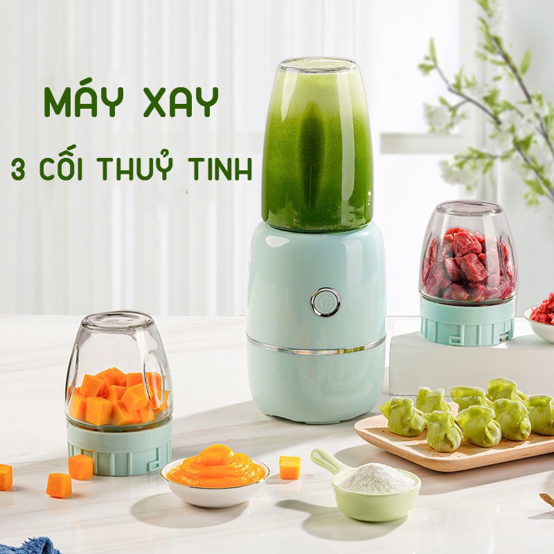 Máy xay đa năng 3 cối thủy tinh cao cấp nội địa Trung- cho bé ăn dặm