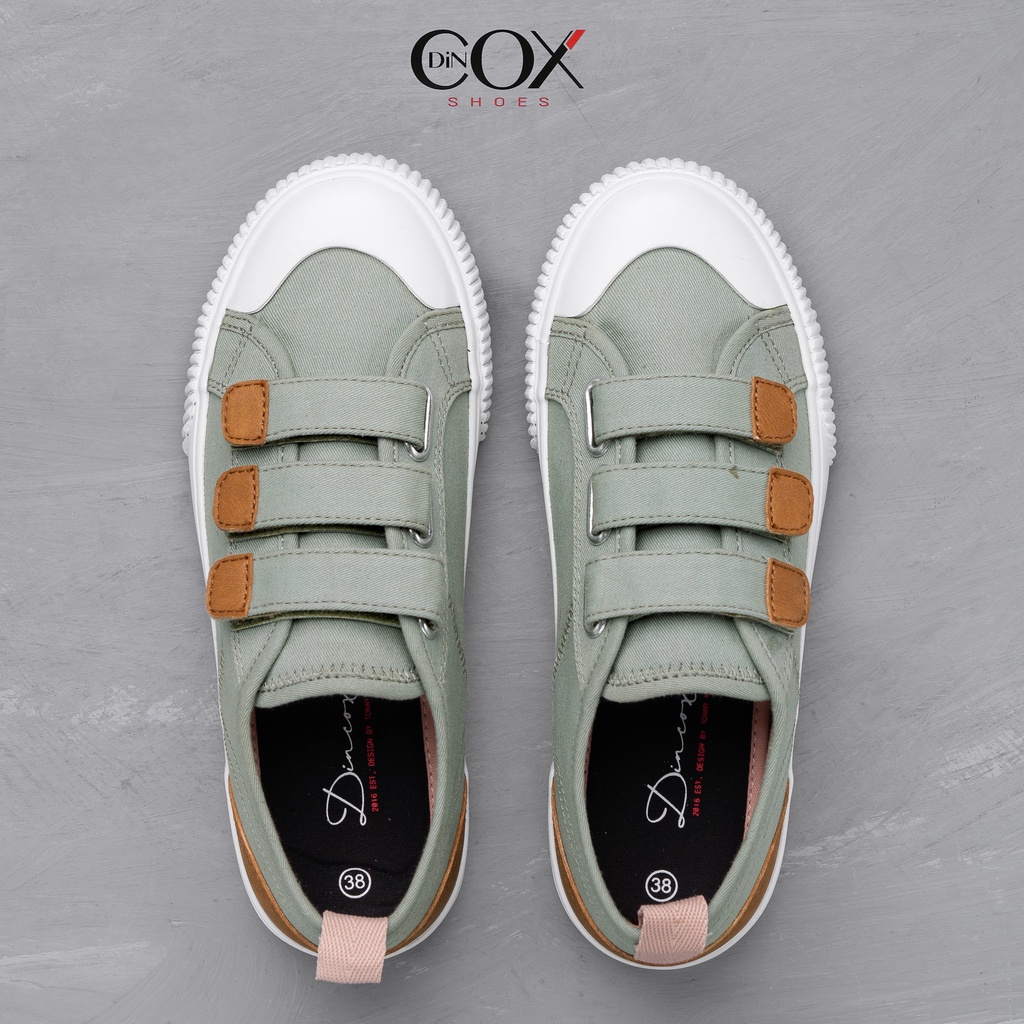 Giày Sneaker Vải Nữ DINCOX E01 Quai Dán Nữ Tính Xanh Rêu