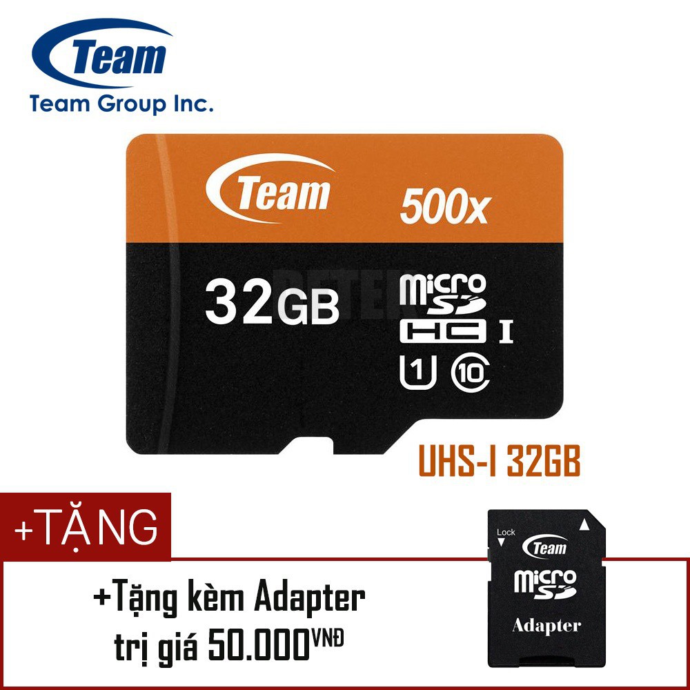 Thẻ nhớ microSDHC Team 32GB class 10 U1 kèm Adapter ( 12T)