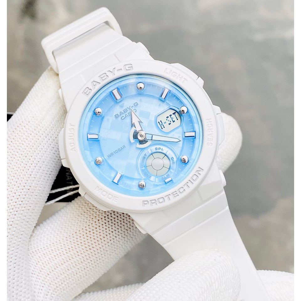 Đồng Hồ Nữ Casio Baby G BGA-250-7A1 Dây Nhựa Màu Trắng - Nền Mặt Màu Xanh