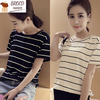 Áo Thun Nữ Tay Ngắn Kẻ Sọc Ngang Phong Cách Hàn Quốc