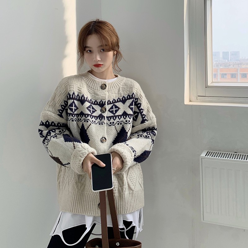 (Có sẵn) Áo khoác len cardigan áo dệt kim retro túi xoắn phong cách Hàn | BigBuy360 - bigbuy360.vn