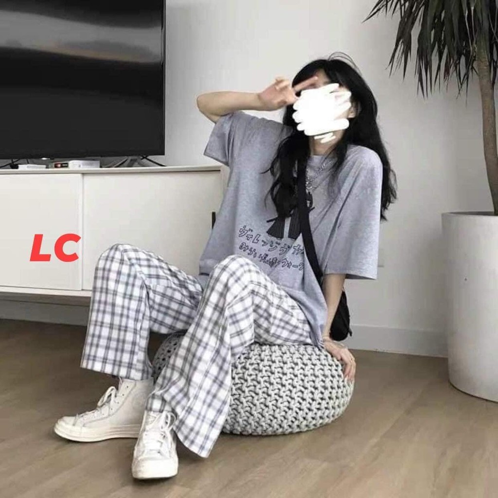 💖Set Đồ Nữ Quần Dài Kate Caro Ống Rộng Áo Thun Unisex Tay Lỡ,Thoáng Mát, Form Rộng Freesize Dưới 55kg💖