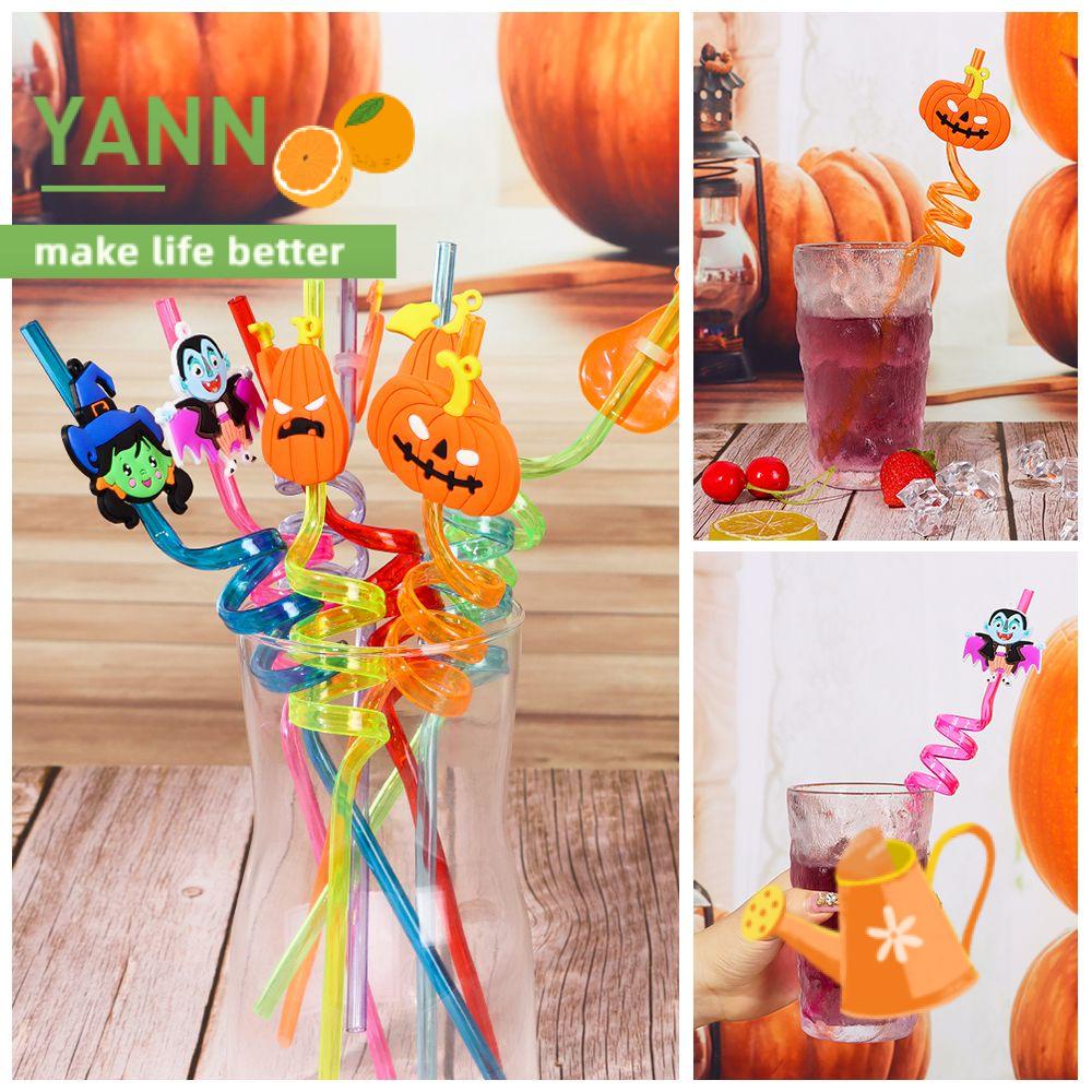 Set 8 Ống Hút Cong Hình Bí Ngô Ma Cà Rồng Trang Trí Halloween Diy