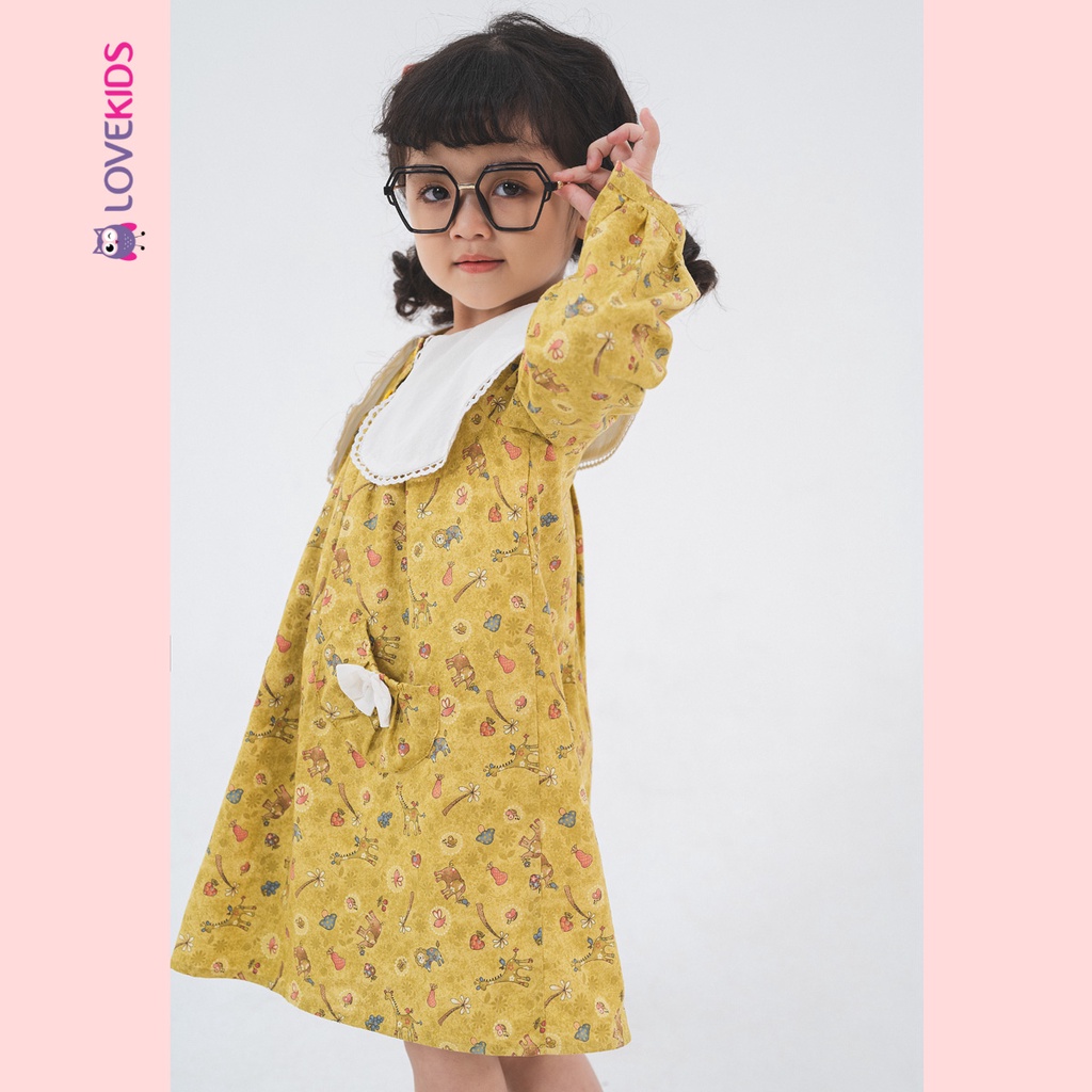 Đầm Premier Fabric dài tay cổ sen họa tiết hoạt hình bé gái - Lovekids