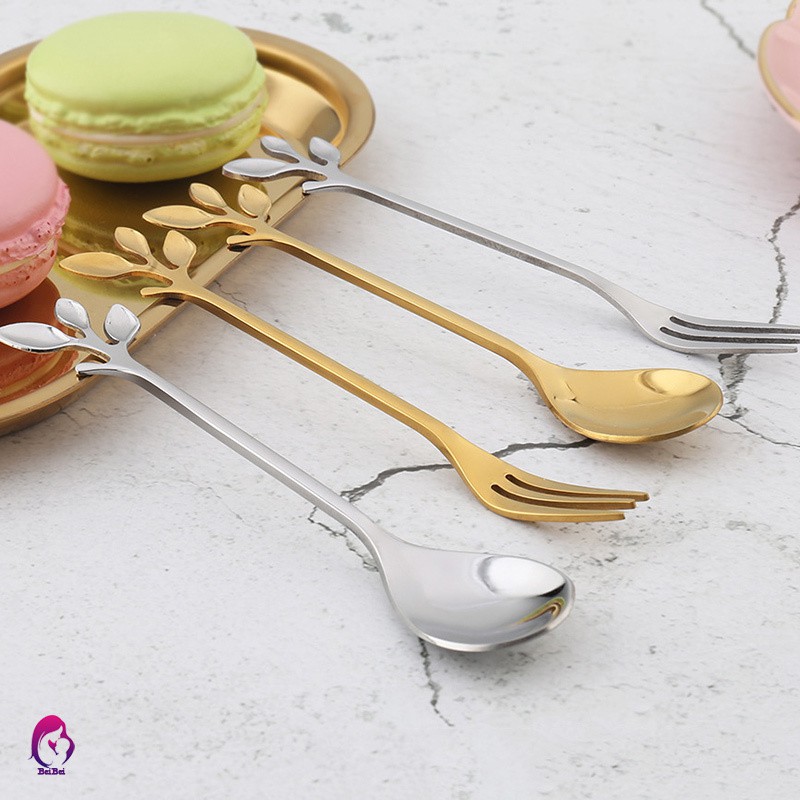 Muỗng/ nĩa uống trà bằng thép không gỉ thiết kế hình chiếc lá | BigBuy360 - bigbuy360.vn