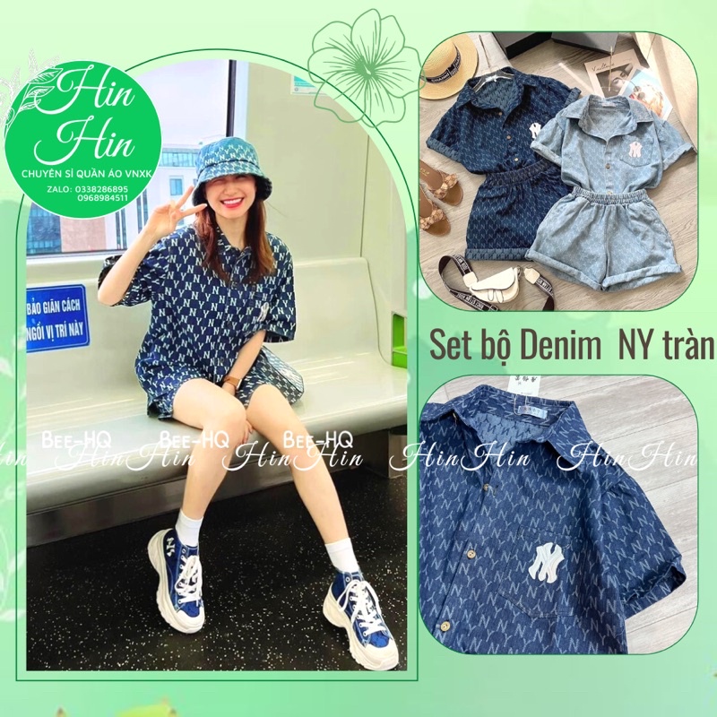 Set bộ bò N.Y cộc tay, Set bộ Denim siêu hot -Hinhin