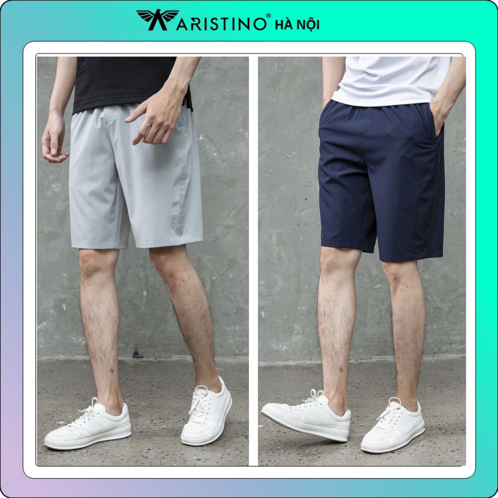 Quần short gió nam ARISTINO cạp chun dây rút chữ aristino dọc quần reguler Aso023s1