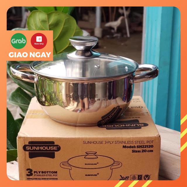 NỒI INOX 3 ĐÁY SUNHOUSE 20CM (20 CM) - Dùng được bếp từ