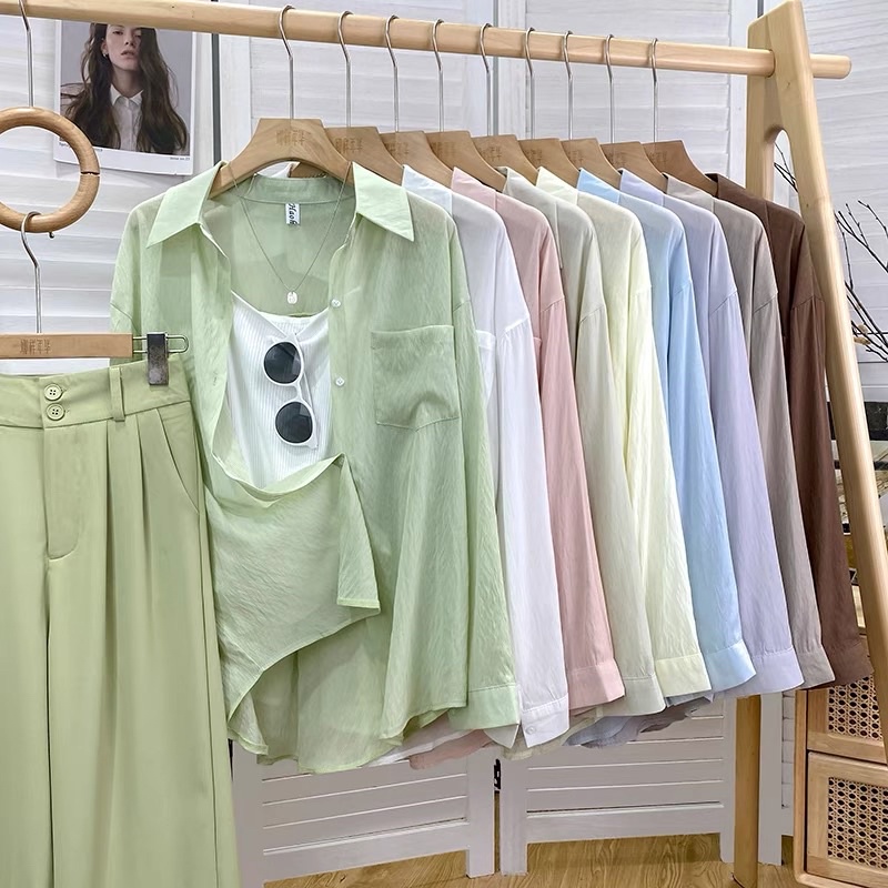 Sơ mi tơ xước pastel Hàn Quốc