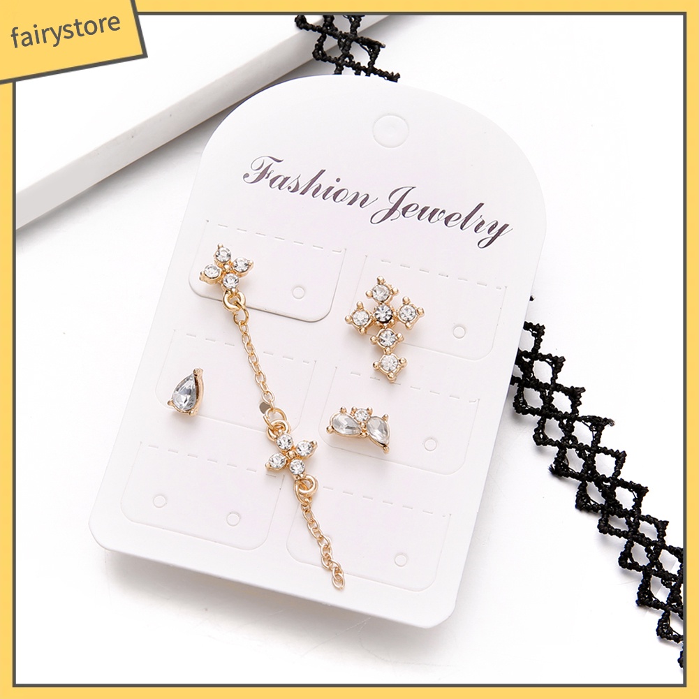 Set 4 bông tai đính đá pha lê