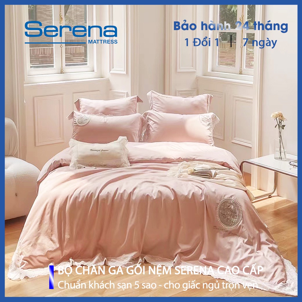 Bộ Ga Giường Tencel 60s SERENA Cao Cấp Set 5 Món Trần Bông Chăn Drap Vỏ Gối - Hệ Thống Nệm