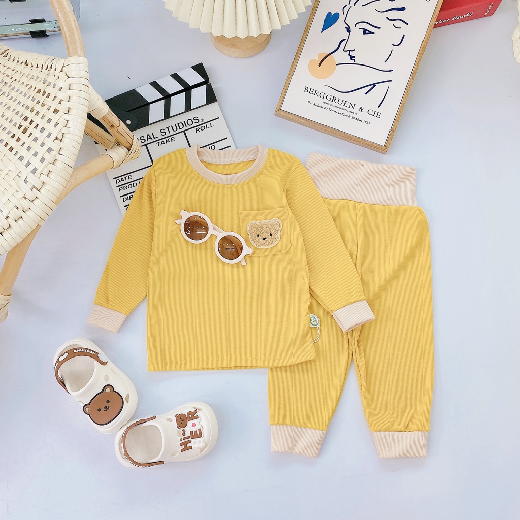 Bộ dài tay thu đông VẢI LEN TĂM cao cấp cho bé trai bé gái sơ sinh 5-15kg, nhiều màu lựa chọn