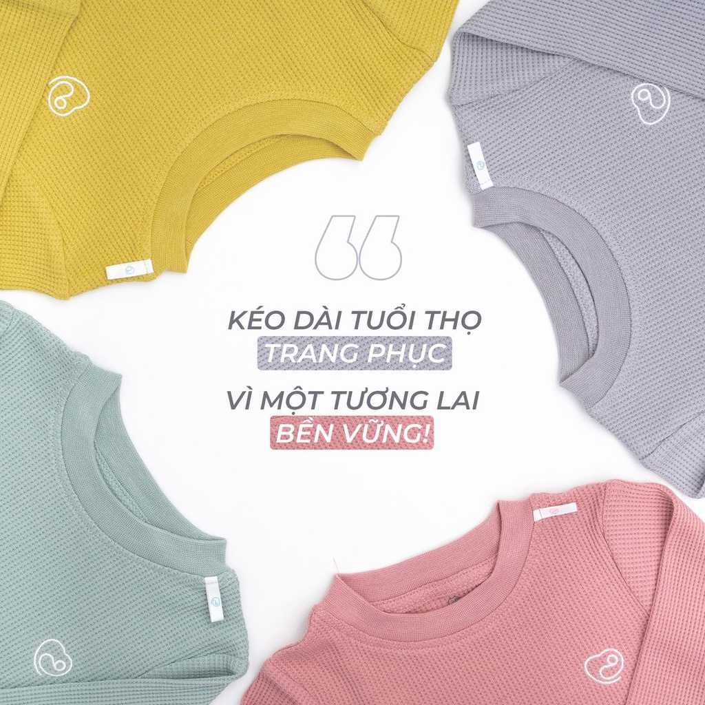 Áo cổ tròn dài tay Waffle Bu Baby