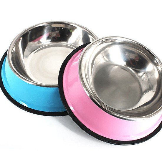 Bát / chén ăn inox chống lật dành cho chó mèo gồm 2 loại bát inox chó sơn màu và bát inox mèo không màu