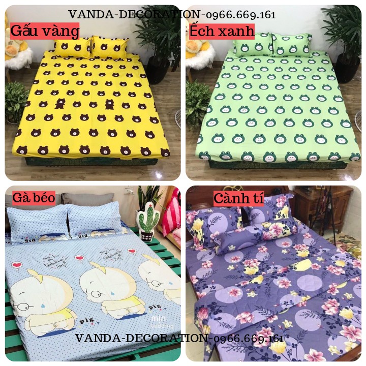 Bộ chăn ga gối , drap giường Cotton Poly VN họa tiết trẻ trung - Hàng đẹp không bai xù Inbox chọn mẫu