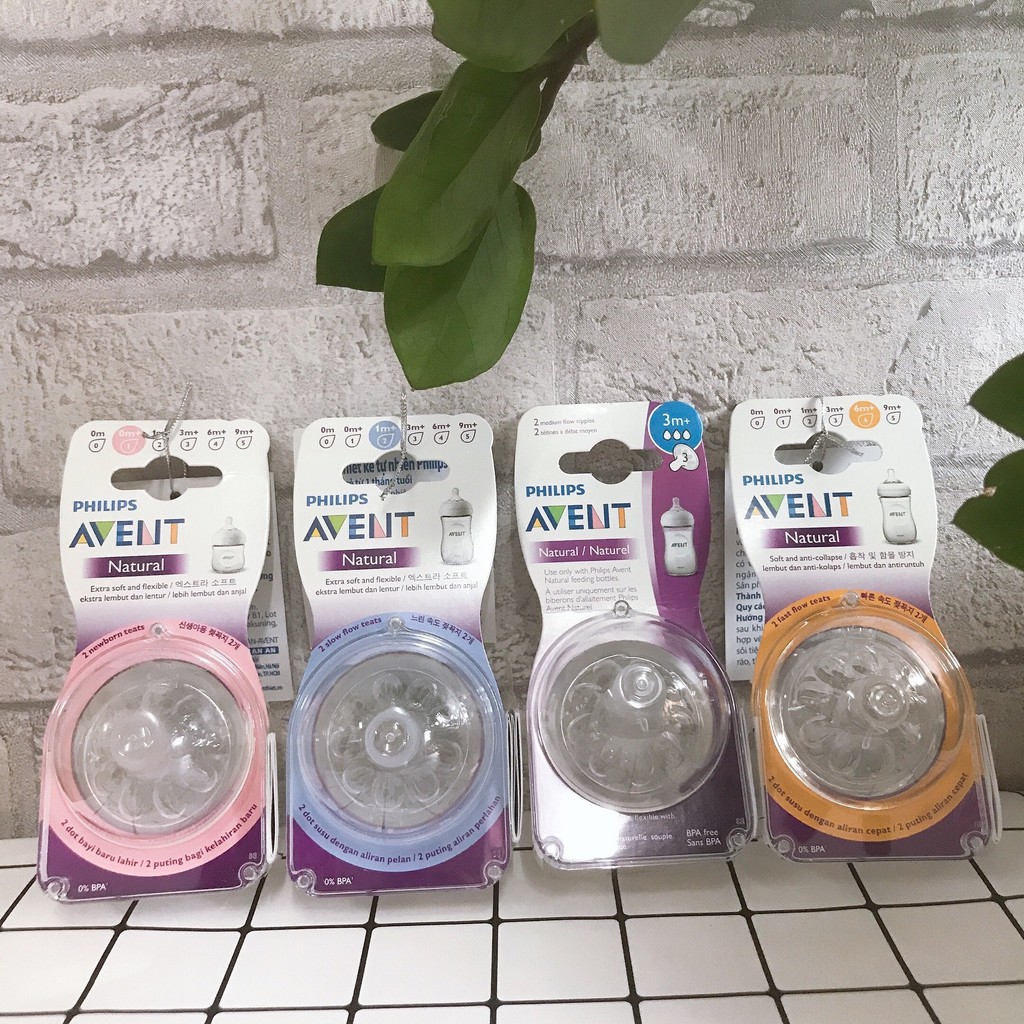 Núm Ti Bình Sữa Avent Natural Đủ Size Núm 1,2,3,4,5 Chính Hãng