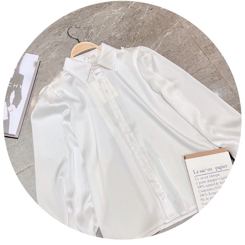 💃 Áo Sơ Mi Nữ Lụa Trắng Áo Dài Tay Công Sở Tay Bồng Cổ Bẻ | BigBuy360 - bigbuy360.vn