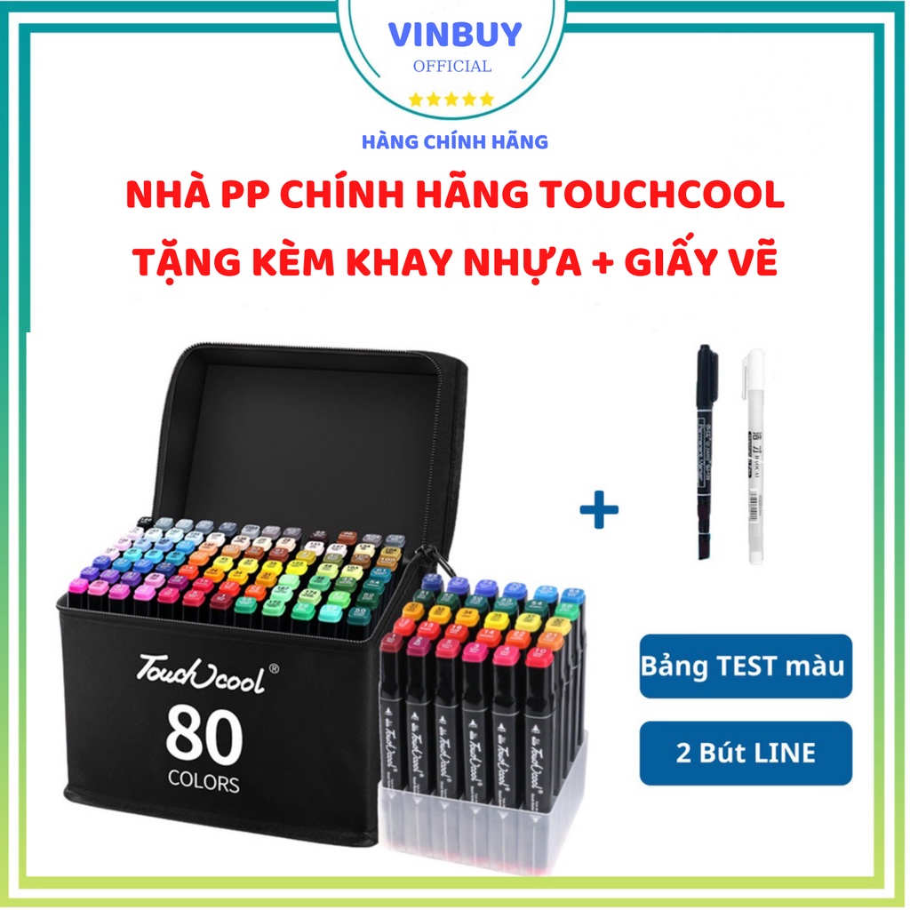 Bút màu Marker Touch Cool họa cụ tô màu dạ vẽ tranh anime Túi vải Bộ 30/40/60/80 - Tặng khay + 2 bút line + Bảng màu