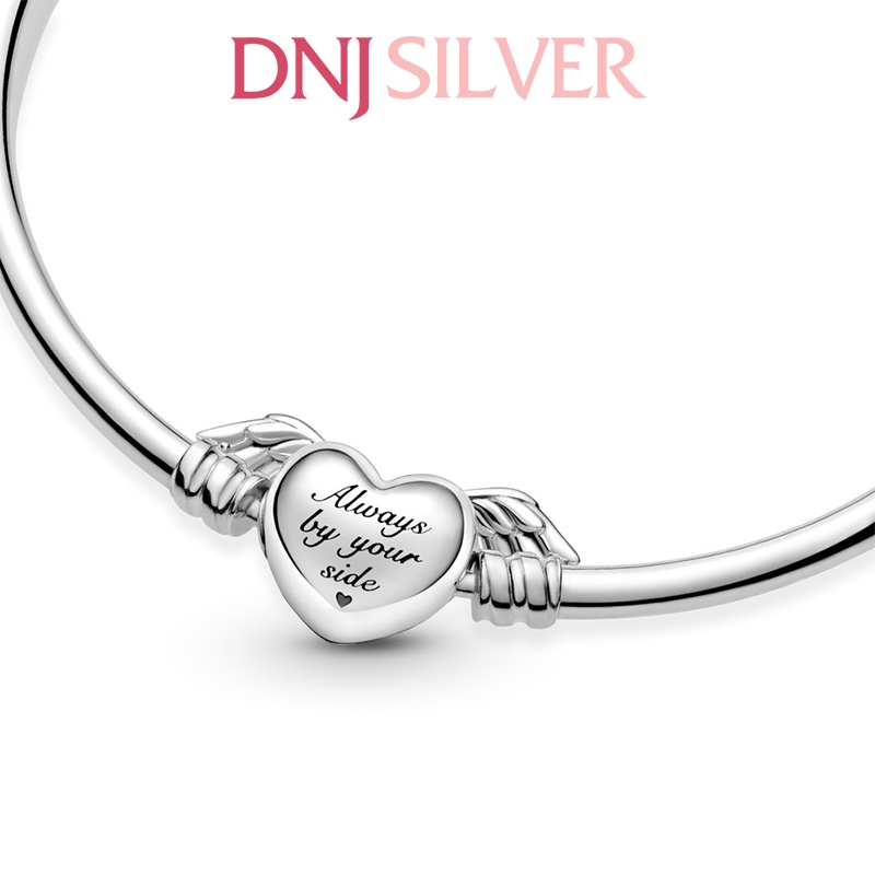 Vòng tay bạc 925 cao cấp - Mẫu vòng Winged Heart Bangle, chốt tim cánh, có thể mix thêm hạt charm vào vòng theo ý thích