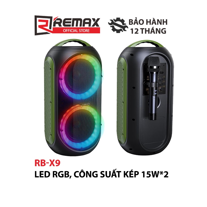 Loa Kéo Bluetooth Karaoke Remax RB-X9 Little Boy LED RGB công suất kép 15W*2 kèm 1 micro không dây