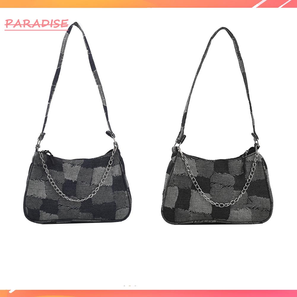 Túi xách denim phối màu tương phản dây quai xích thời trang cho nữ