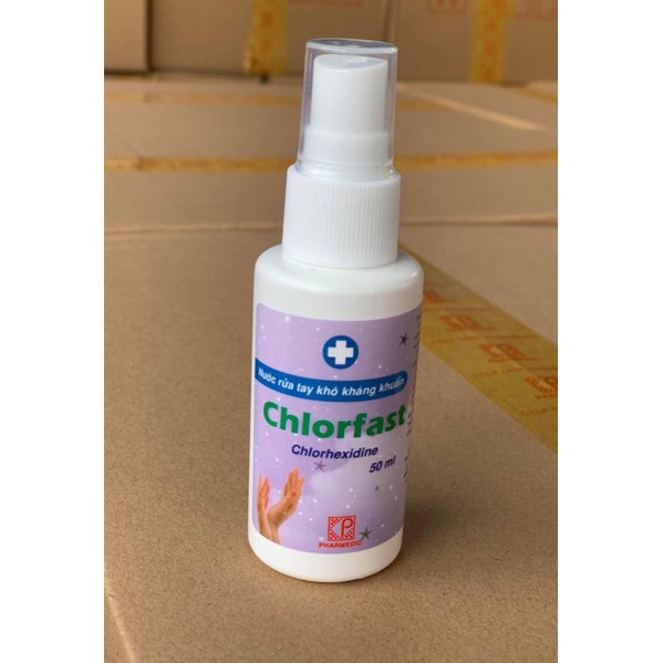 Nước rửa tay khô kháng khuẩn CHLORFAST chai 50ml nhỏ gọn - Giữ ẩm cho da - Sản phẩm của công ty Dược phẩm Pharmedic