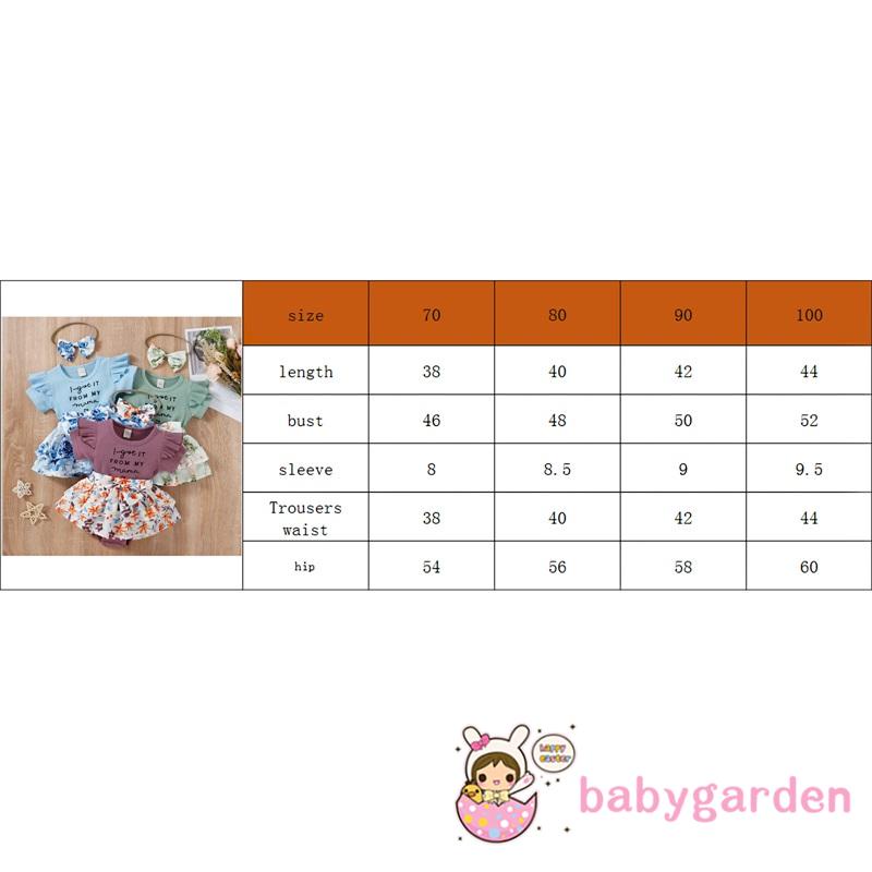 Bộ Áo Liền Quần Tay Ngắn Phối Bèo In Hoa Và Băng Đô Cài Tóc Xinh Xắn Cho Bé Gái 0-2 Tuổi