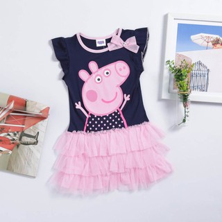 Đầm bé gái hình peppa pig tay ngắn
