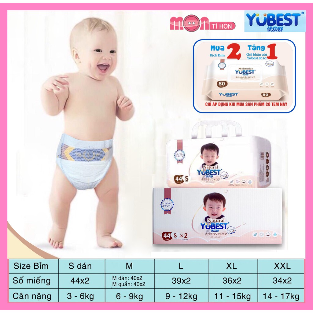 Bỉm dán/quần YUBEST NATURAL cao cấp Size S44/M40-40/L39/XL-36/XXL