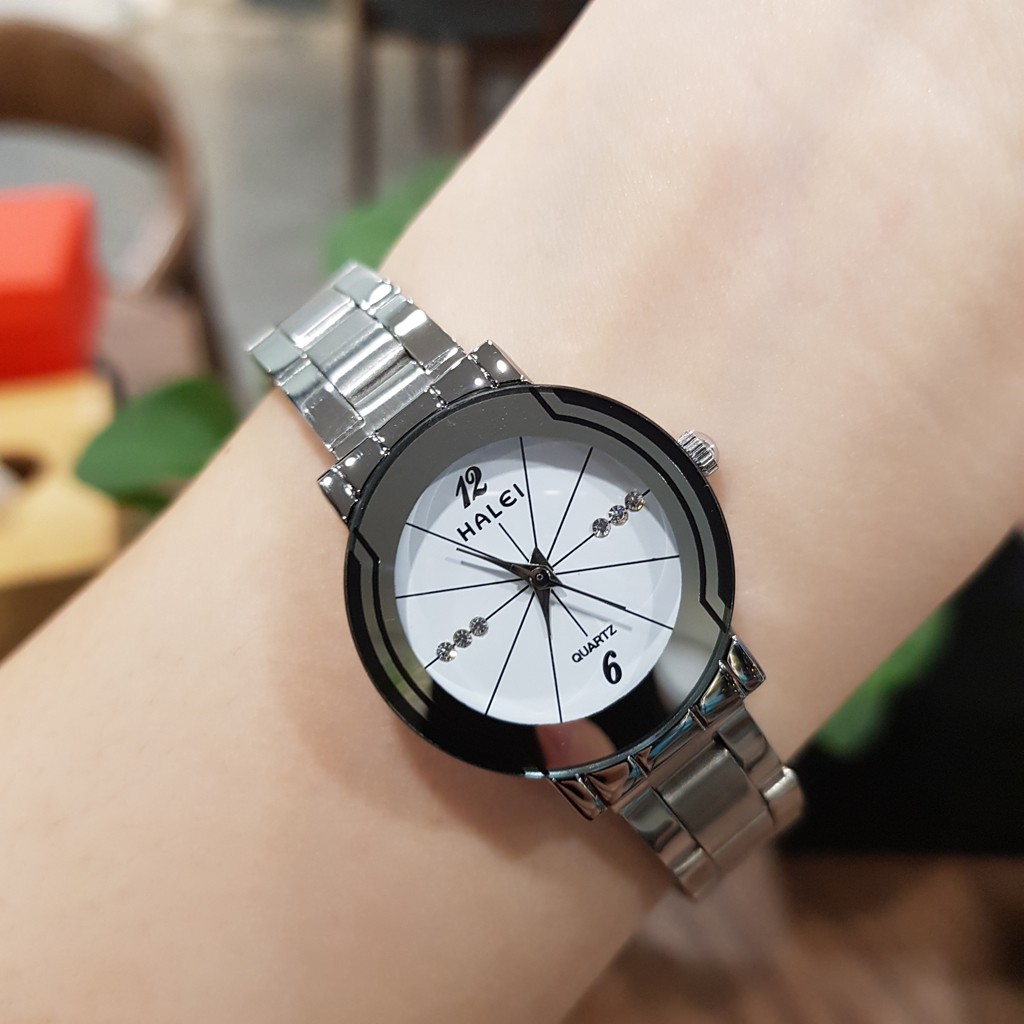 Đồng hồ nữ đeo tay chính hãng Halei dây kim loại thời trang giá rẻ chống nước